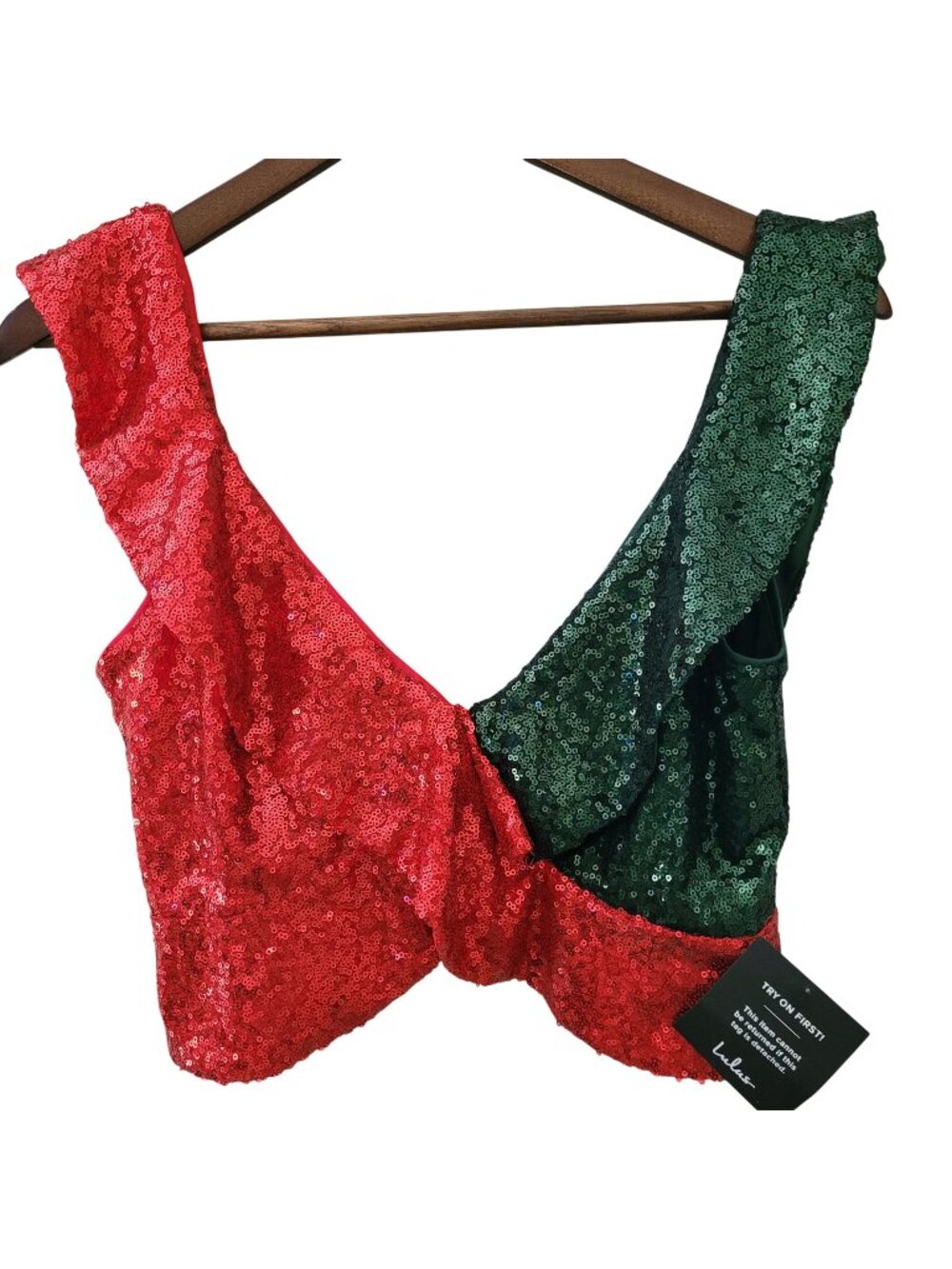 Lulus Sequin Halter Top Womens Size M Green Red Party Festival NWT